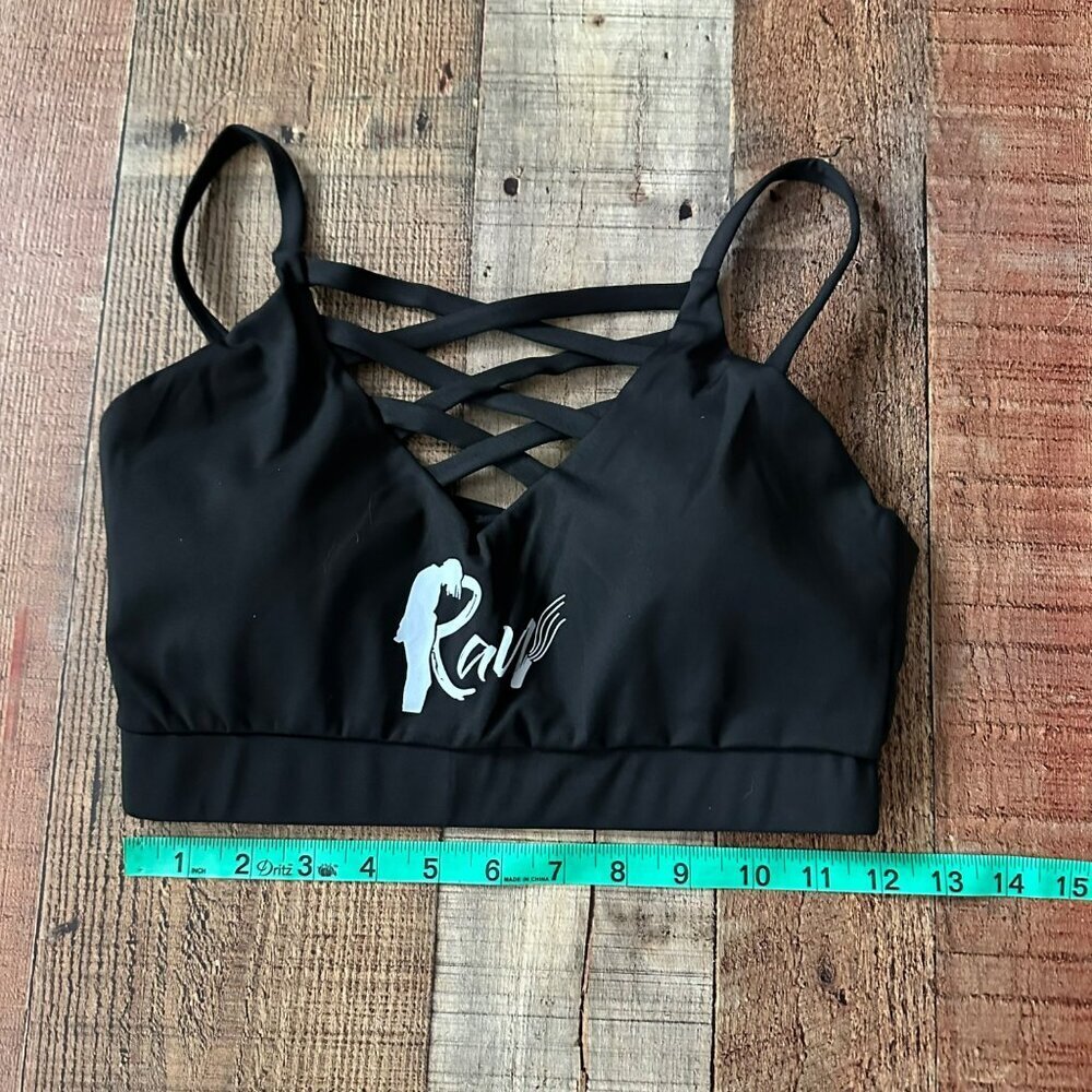 Womens Black Raw Activewear Set With Crisscross Crop Top & High Waist Leggings - Picture 2 of 10
